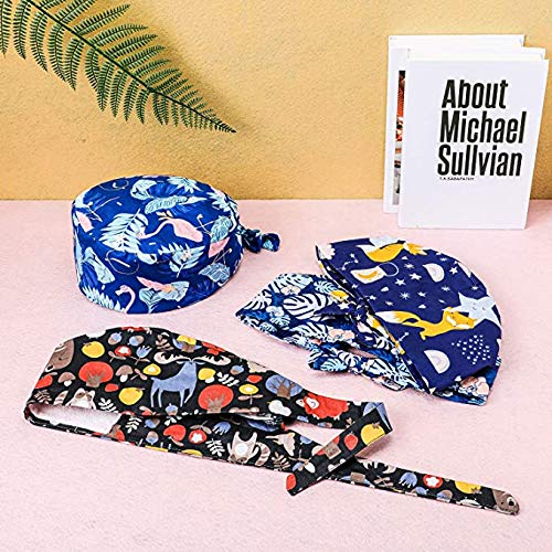 SATINIOR 4 Pack Scrubbing Cap Printed Full Turban Hat Adjustable Full Hair Cover Unisex Doctor Cap with Sweatband for Beauty Worker Personal Care Needs