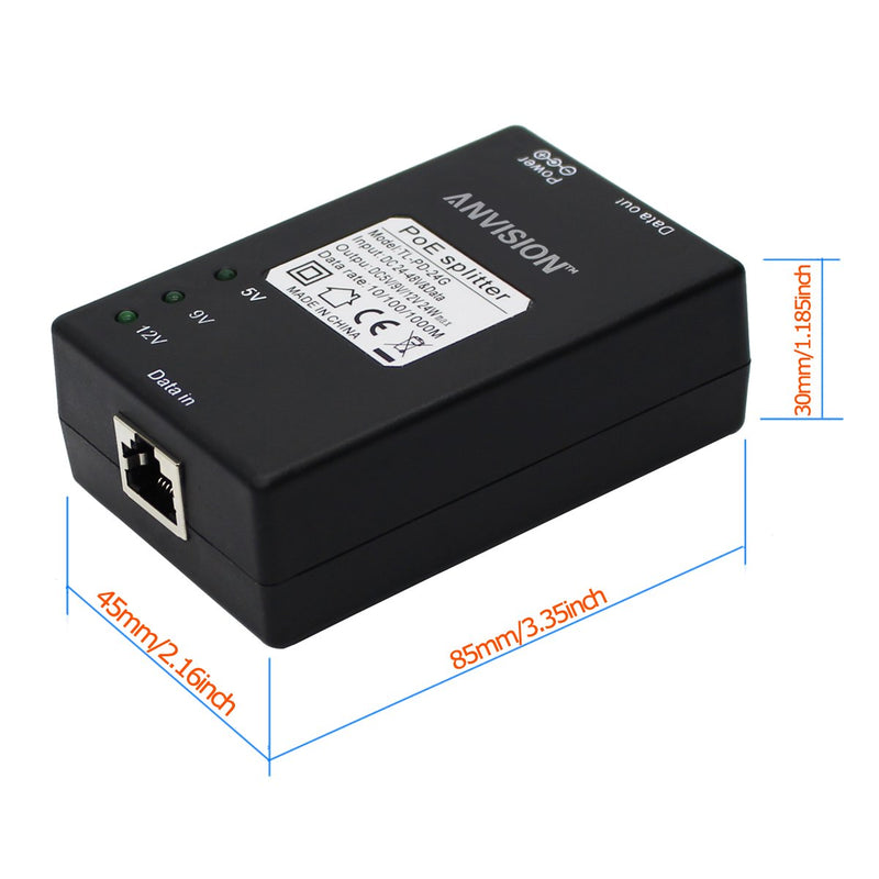 ANVISION 2-Pack Active Gigabit PoE Splitter Adapter with Multi-Size Tips, IEEE 802.3af Compliant, up to 100 Meters (328 Feet), DC 5V/9V/12V Power Output for IP Camera AP Voip Phone and More