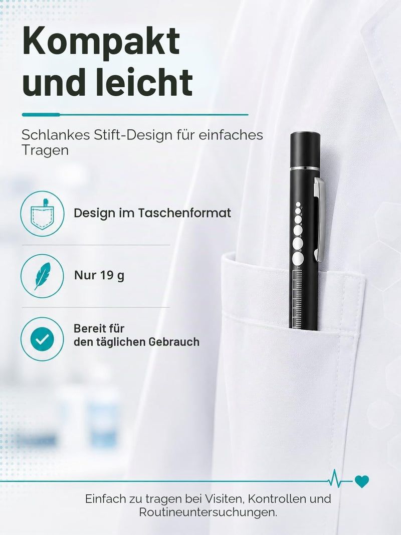 Pupil Light Emergency Service, Diagnostic Light Medicine with Measuring Scale, USB Rechargeable Pen Lamp with White and Yellow Dual Light, for Doctor Nursing