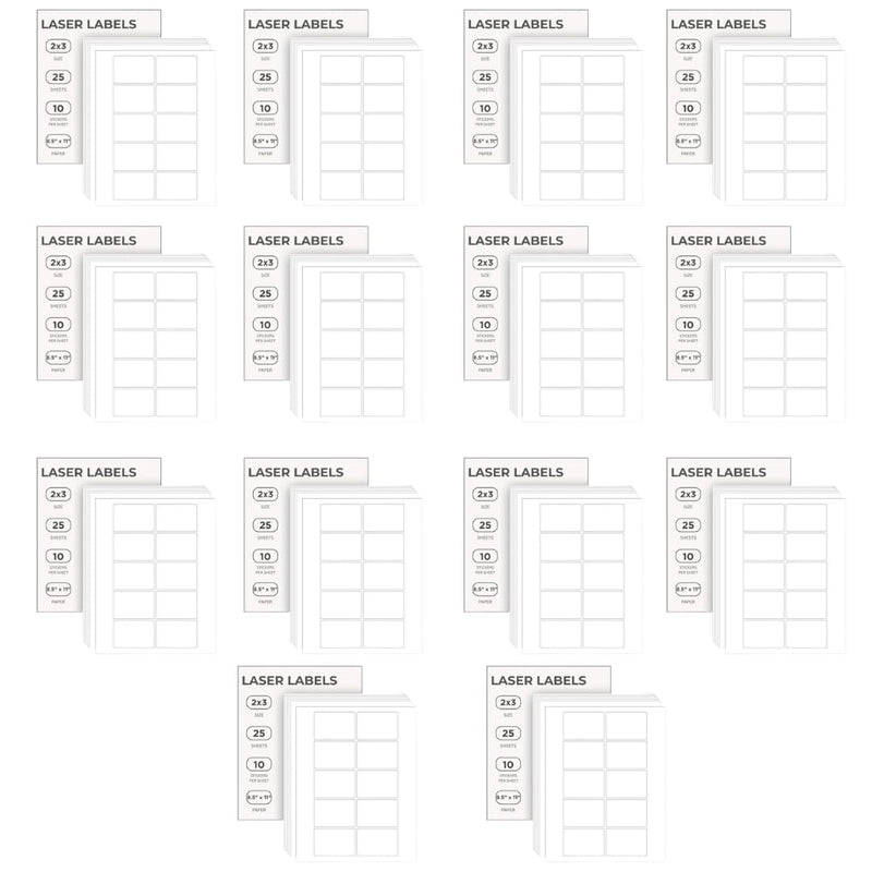 ChromaLabel 2 x 3 Inch Printable Labels, Office Labels and Stickers Compatible with Laser and Inkjet Printers - 25 Label Sheets, White - Case of 15