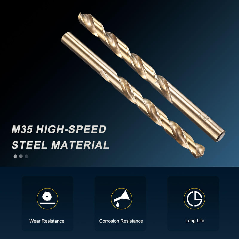 PATIKIL 11/32" Drill Bit, M35 Cobalt 5% High-Speed Steel Jobber Straight Shank 135° Gold Finish for Stainless Steel Hard Metal - 10 Pack 11/32"