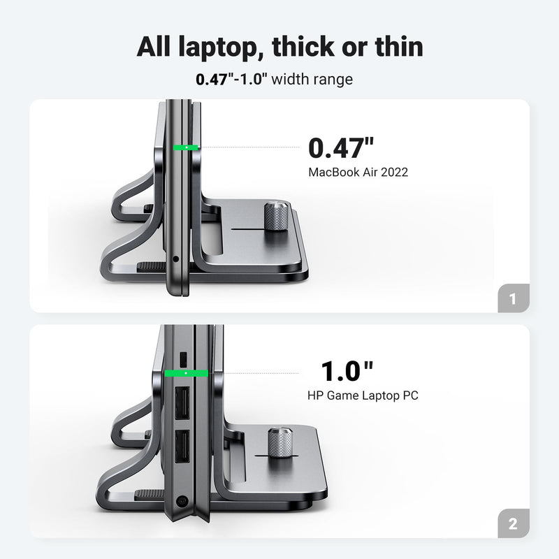 UGREEN Vertical Laptop Stand Holder for Desk Compatible with MacBook Pro, MacBook Air Stand Vertical Aluminum Adjustable for Up to 17.3 Inch Gaming Laptop, Gray Silver Gray