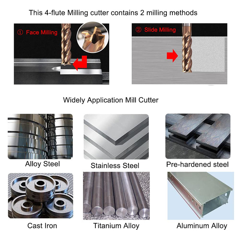 ASNOMY 8-piece solid carbide end mill 4 flutes carbide slot cutter diameter 2-12 mm CNC end mill plain cutter set for metal - AlTiN coated 55 HRC