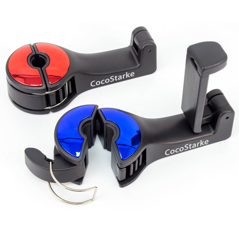 2 in 1 car headrest Hidden Hook with Cell Phone Holder Car Back Seat Hook Universal for Purses and Bags 360° Rotation Adjustable Hanger Rear Hook for Car Seats Silve (red &Blue) red &blue