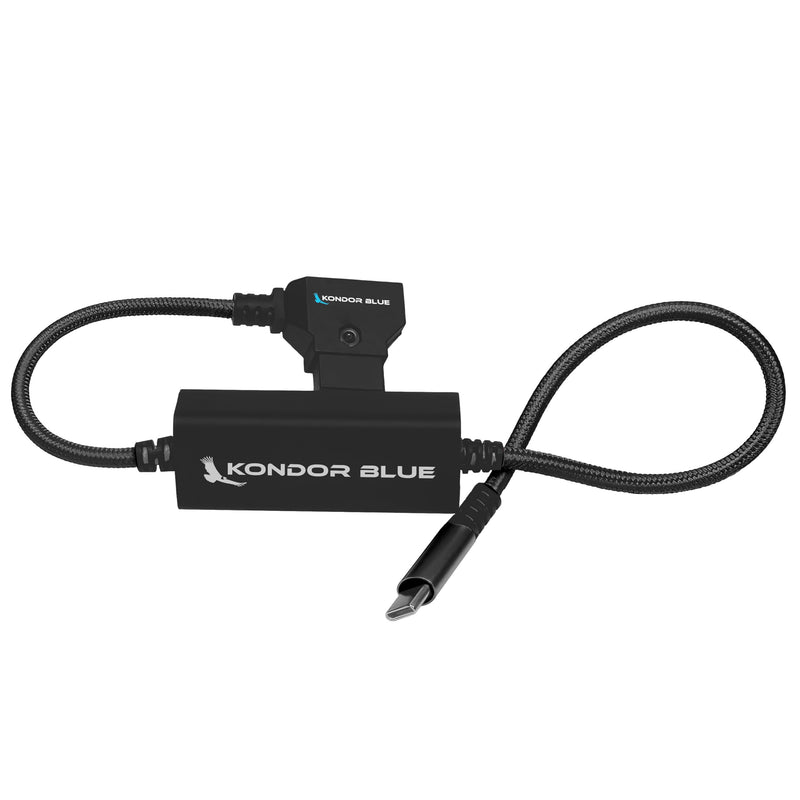 KONDOR BLUE | 16" D-Tap/P-Tap to USB-C PD 2-Way V-Mount Charger Braided Power Delivery Cable for Mirrorless Cameras, Phones, Laptops & More | Raven Black 16 Inch