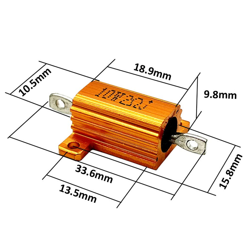 ETOPARS 2 Pcs 10W 10 Ohm 5% Aluminum Housing Wire Resistor Load Resistors Tap Resistor Chassis Mounting Wirewound Golden Housing Resistor 10 Ohm 10W Gold 10W