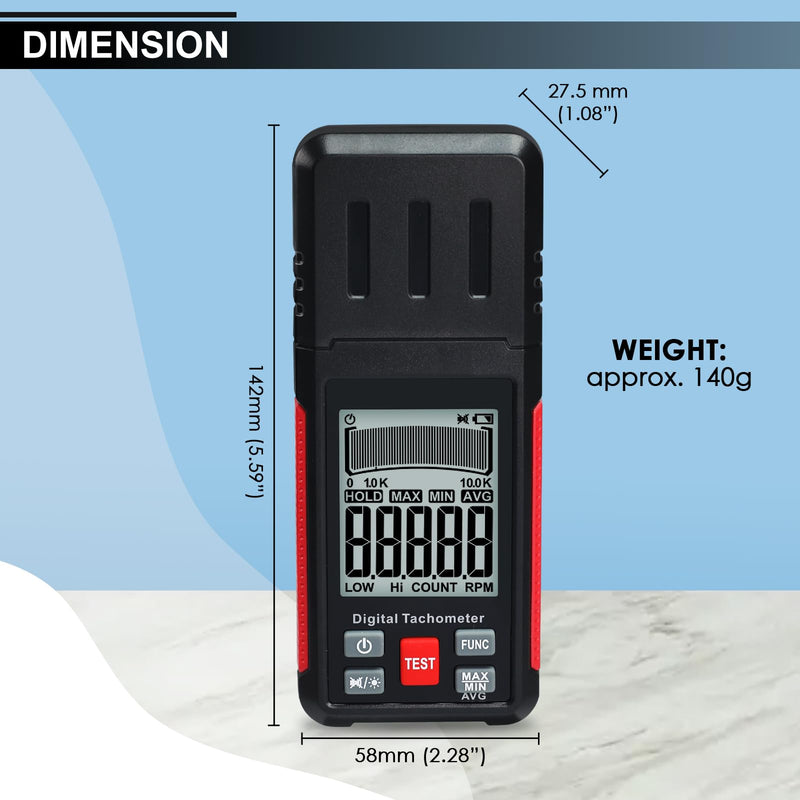 Digital RPM Speedometer 99,999 RPM Laser Tester with MAX/MIN/AVG, 2 Measuring Modes for Automotive, Industrial, DIY Engine Speed Measurement