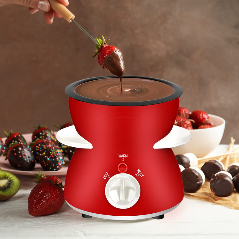 Fondue Pot Set, Mini Electric Fondue Pot Set for Melting Chocolate Cheese, Chocolate Meting Pot fondue maker with Dipping Forks For Holiday Christmas Birthday Gift Red