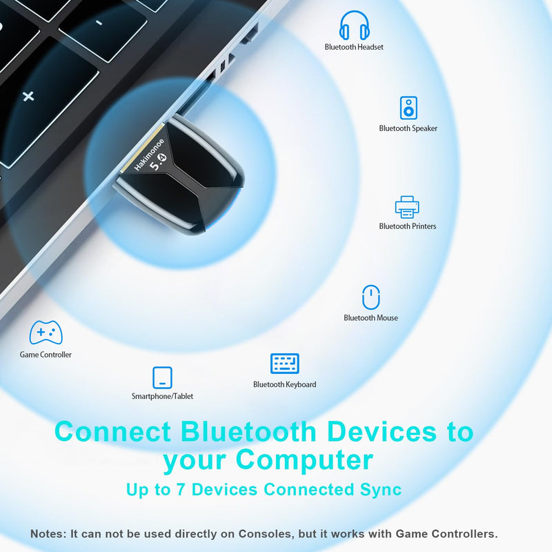 Upgraded USB Bluetooth 5.4 Adapter for PC, Wireless USB Dongle for Laptop Desktop Windows 11 10 8.1 7, Plug n Play Bluetooth Headphones Headset Speaker Mouse Keyboard Printer Controller