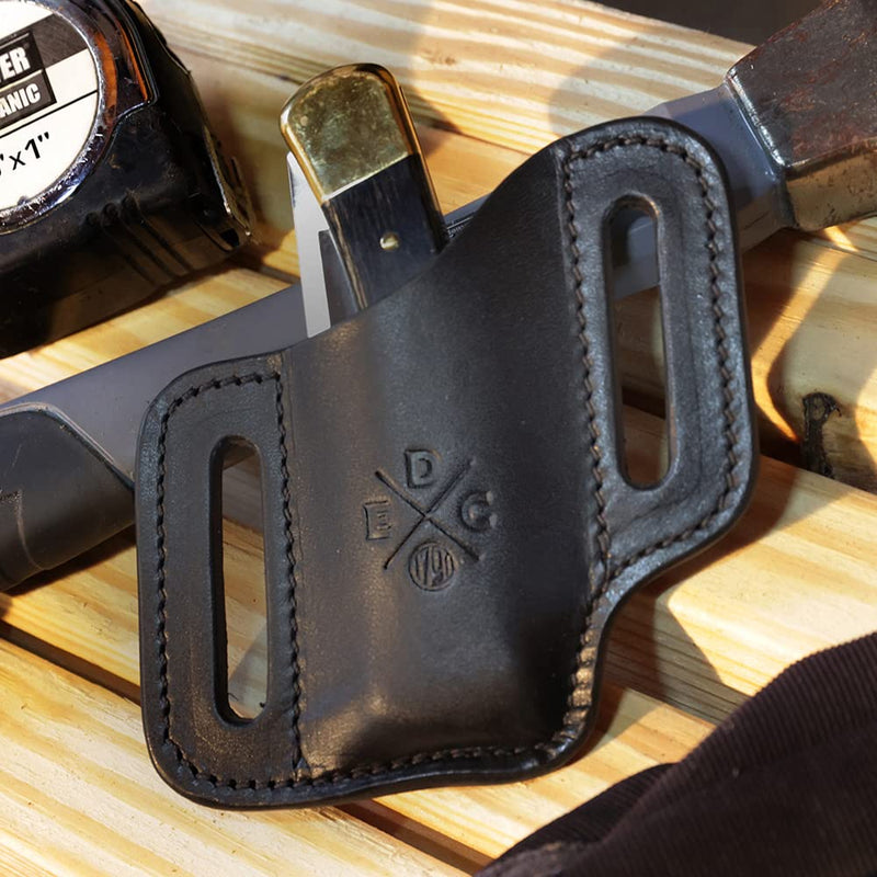 Multitool Sheath, Leather Case Pouch for Belts - Compatible with Full Size Leatherman, Gerber, SOG and Similar Sized Multitools - Canted, Easy Slide Black