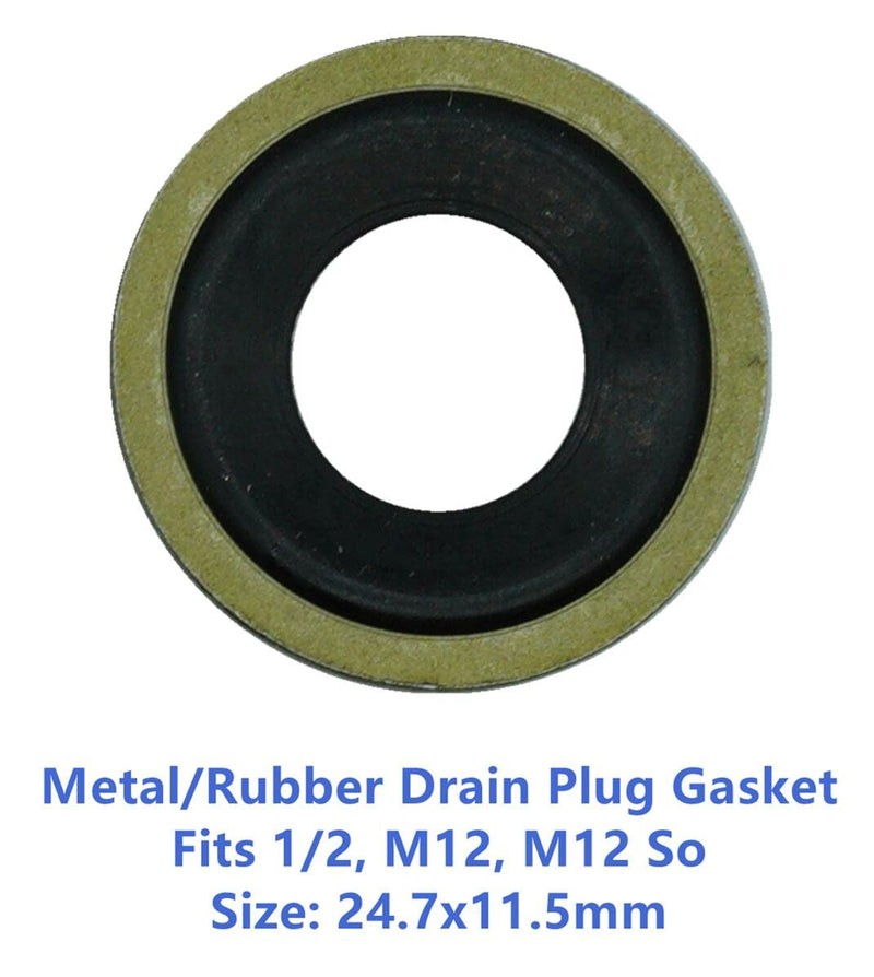 25 PCS Metal/Rubber Drain Plug Gasket, Fits 1/2, M12, M12 So Replace 097-021, 65274, 365274, 14079550, 14090908, 1625762, 1631748, 24571185, 25524544, 5741252, 8-14090-908-0 (24.7x11.5mm) M12 097-021 (GM/25PCS)