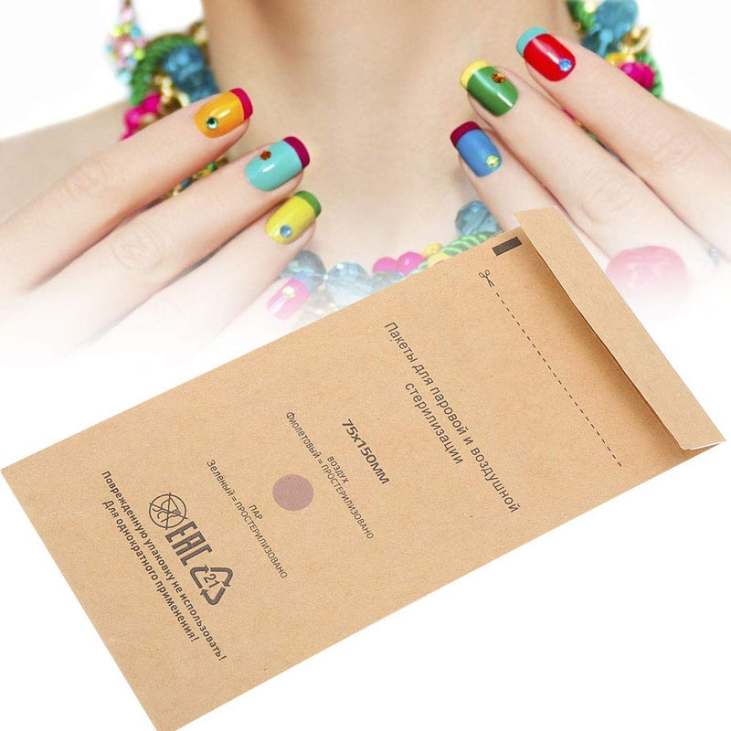Nail Cleaner, 100 Disposable Sterilization Self-Sealing Cleaning Bags, Autoclave Kraft Paper Cleaning Bags for Dentist Tools and Nail Art Accessories (75 * 150mm) 75 * 150mm