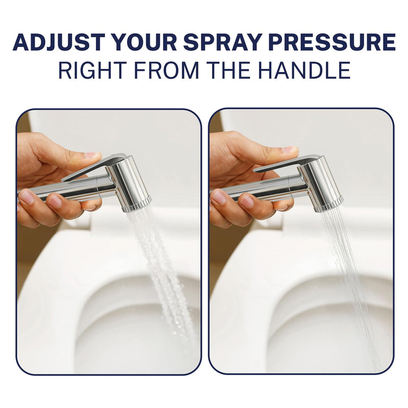 HammerHead Showers Solid Metal Adjustable Pressure Handheld Bidet Sprayer for Toilet, Handheld Bidet Attachment with 47-Inch Hose and Leak-Proof T-Valve, Jet Spray for Toilet, Muslim Shower, Chrome