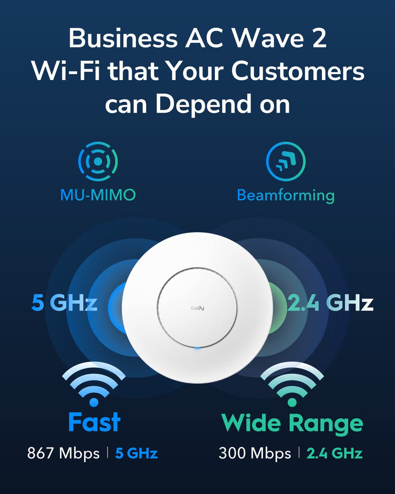 Cudy AC1200 Gigabit Wireless Access Point, Gigabit RJ45, Business WiFi Solution w/Mesh Support, Beamforming, Seamless Roaming, MU-MIMO, PoE or DC Powered, 12V DC Power Adapter Included, AP1300
