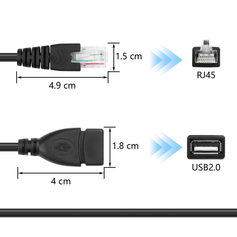 GINTOOYUN 2 Pcs USB to RJ45 Cable USB to RJ45 Ethernet Cable USB Female to RJ45 8P4C Ethernet Male Extension Cable for Router,ADSL Modem,Camera etc(11.81 Inch)