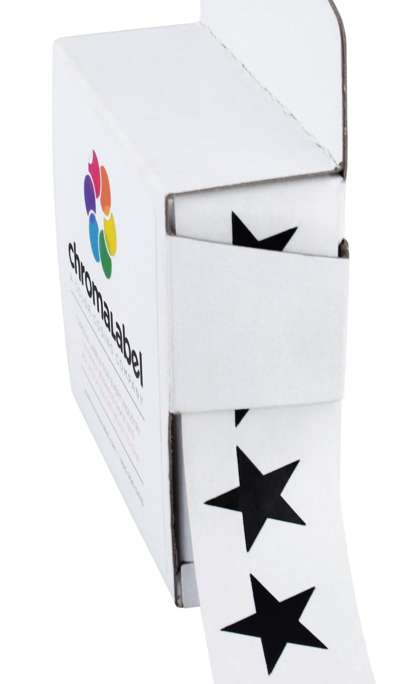 ChromaLabel 0.75 Inch Color Code Star Labels, 1000 Labels per Dispenser Box, Black 3/4"