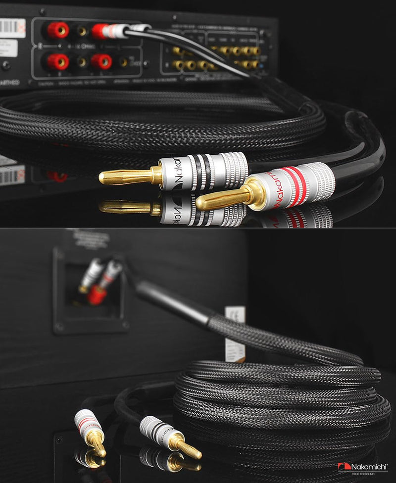 Nakamichi Excel Series 24k Gold Plated Banana Plug with (6 Feet) 12AWG Speaker Cable Wire 99.9% Oxygen-Free Copper (OFC) Heavy Duty Braided for Amplifier Hi-Fi Home Theatre - Black (6ft/1.8m) 6-Feet (1.8m) Black (12 AWG)