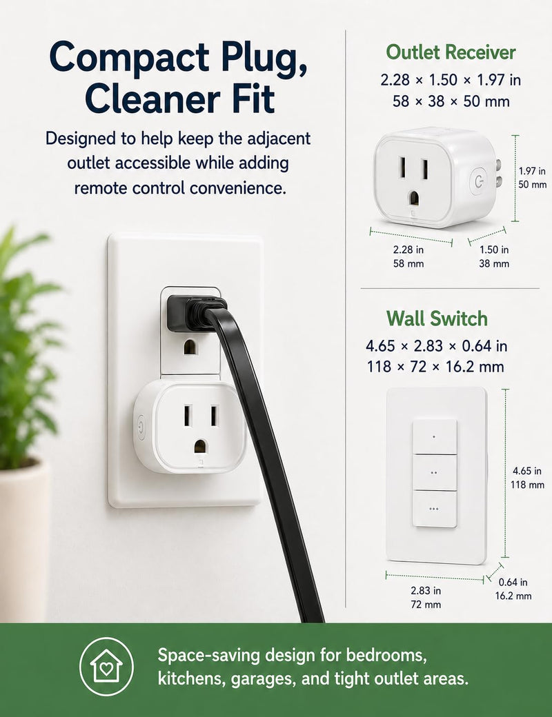 MOES Remote Control Outlet Switch, Wireless Remote Switch, No Wiring Needed, 300 ft Open Range, 15A 1600W Programmable On Off Outlet for Lights Lamps Fans Appliances, 2 Outlet & 2-Channel Switch 2-Channel Switch & 2 Outlet