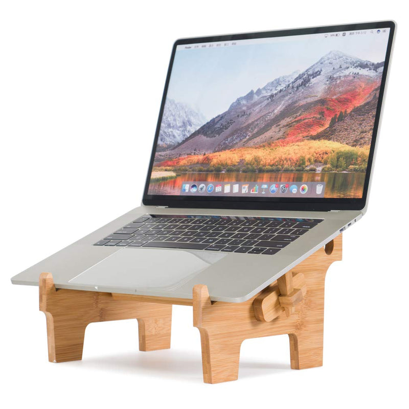 Laptop Stand Wood, Ergonomic Computer Notebook Riser Holder Foldable Compatible with 12-17inch MacBook Pro Air Mac DELL Acer, Laptop Elevator Cooling Stands for Desk (Bamboo) For 12-17inch