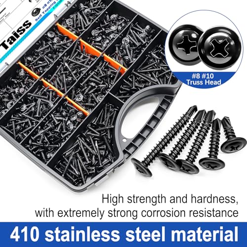 Taiss 610PCS #8#10 Self Tapping Screws for Metal 410 Stainless Steel +840PCS #8#10#12#14 Self Tapping Screws + 620PCS M3 Screw Kit