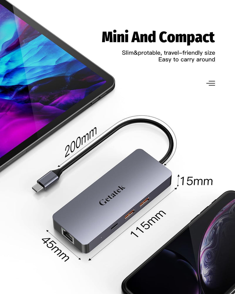 USB-C Ethernet Hub - 6 Port Adapter with 4K@60Hz HDMI, 10Gbps Data, 100W PD Charging, RJ45 - Compatible with MacBook, Dell, Lenovo, iPhone 15 & Pro Max 2 USB A&1 USB C