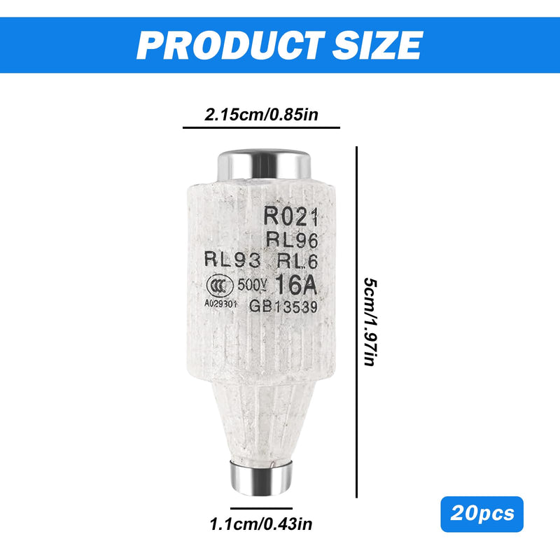 Pack of 20 16A DII E27 R021 spiral ceramic fuses, Sporgo fuse 16A gG Diazed fuse inserts 500VAC fuse, fuses fuse inserts for cable and line protection (16A)