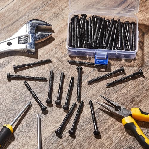 Blulu 60 Pcs 1/4" x 3" Hex Head Lag Screws 304 Stainless Steel Lag Bolts for Wood Plain Finish Hexagon Head Wood Screws (Black) 1/4" x 3" Black