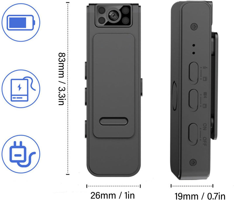 Hidden Body Camera HD 1080P Mini Body Came with Night Vision Wearable Camcorder with 180° Rotatable Lens and Sturdy Clips Small Video Recorder for Security, Indoor, Outdoor