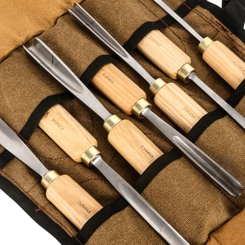 7-Piece Wood Carving Chisel Tools Set, Sharp CR-V Steel Blades 7-Piece with Ash Handle