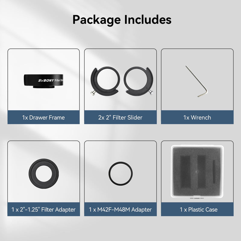 SVBONY SV226 Telescope Filter Drawer, Photographic Filters Drawer with M42-M48 Adapter, Double Magnetic Filter Holder for 1.25 and 2 Inches Filter Mounted, for Deep Sky Photography