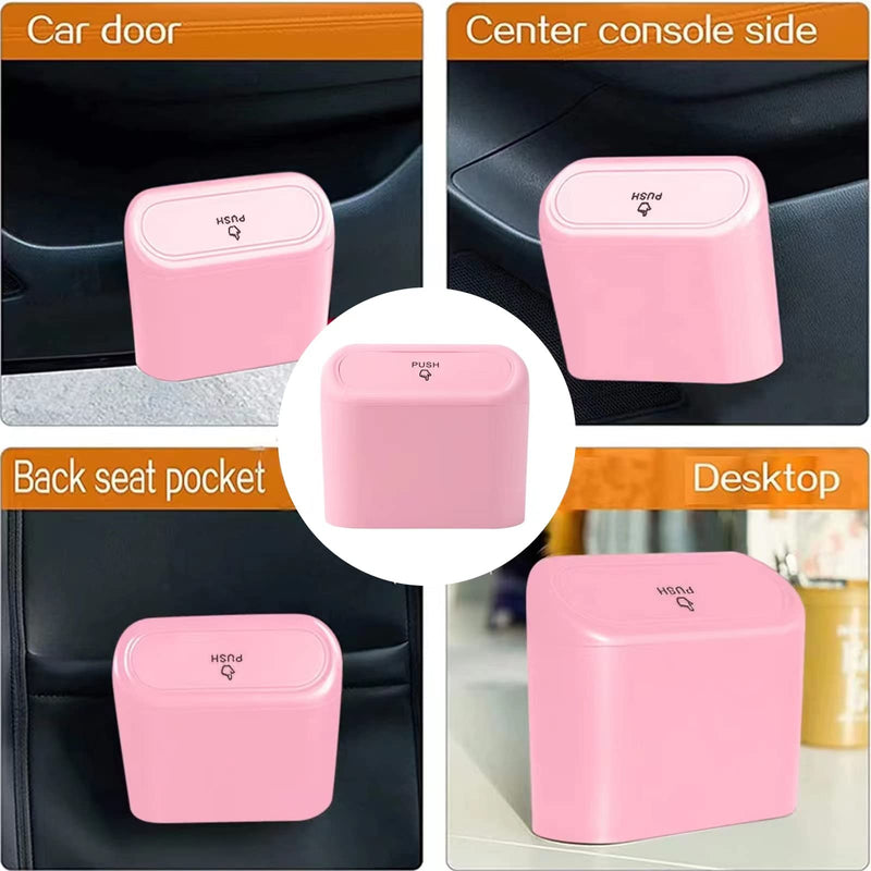 Car Trash Can, Mini Trunk Push Hanging Portable Car Bin with 2 roll Disposable Trash Bag for Car, Home, Office. (Car Trash can Pink) Car Trash can pink