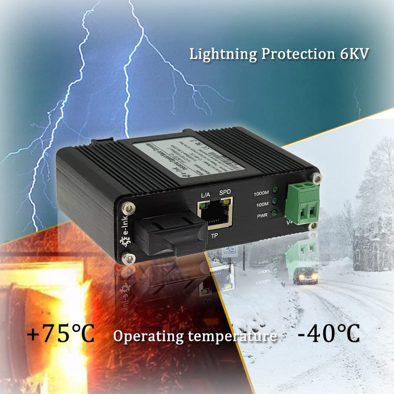 Mini Industrial Gigabit Media Converter Hardened 10/100/1000Mbps RJ45 Ethernet Optical Transceiver with 100/1000Base-FX SC Port Auto Detection Up to 20km Over Single Mode Fiber 12~48V DC SC Media Converter Single Mode 20Km
