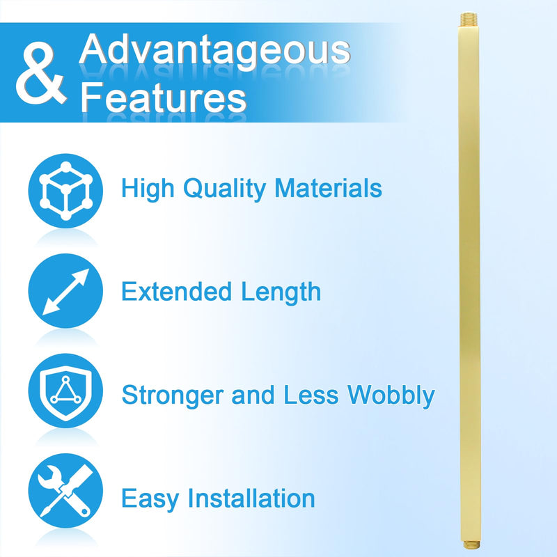 Shower Arm with Flange 24 Inches Ceiling Mount Square Straight Extender Extension Pipe Replacement, Extra Long Shower Arm For Fixed Rain Shower Head or High Ceiling,Brushed Gold 24inch Brushed Gold