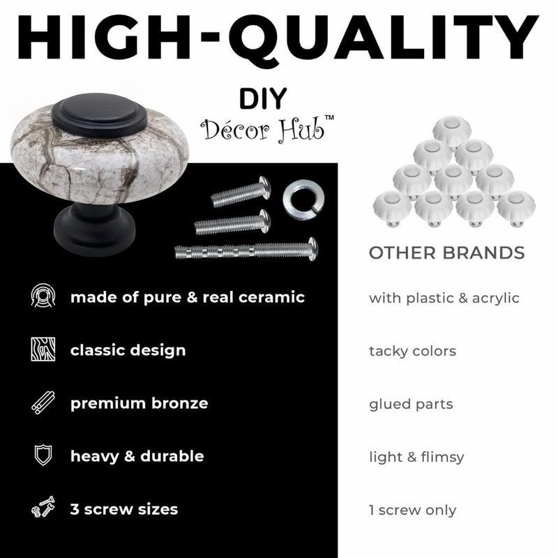 10 pcs Oil Rubbed Bronze Cabinet Knobs with Granite Gray Ceramic Accent for Cabinets, Drawers, Dressers, Vanities, Closets 10 1.5 inch Diameter