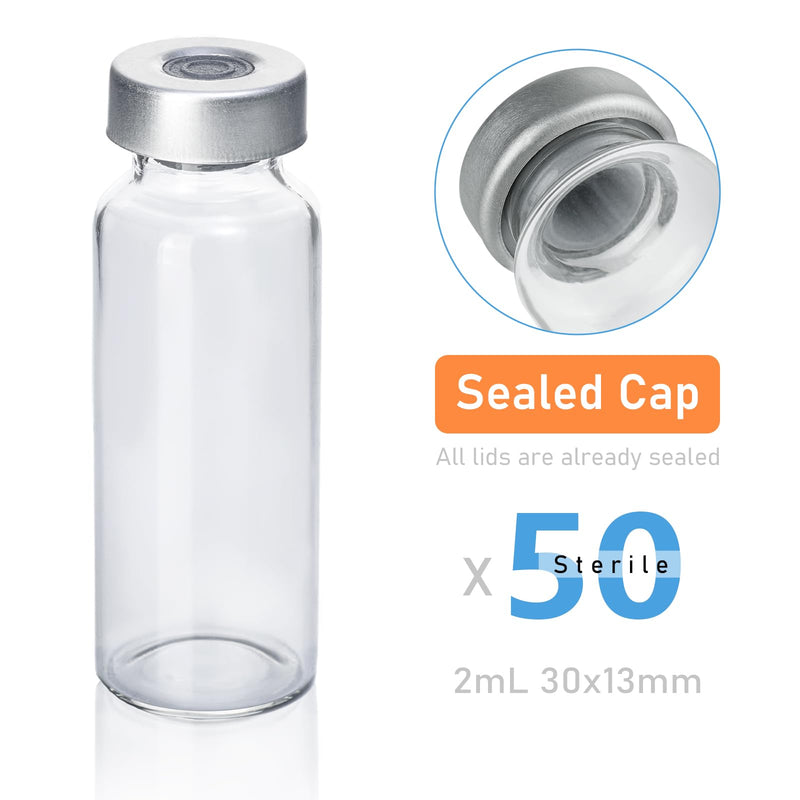 50 Pack 20ml Sealed Sample Vials, Transparent Glass Vials with Self Healing Injection Port 50