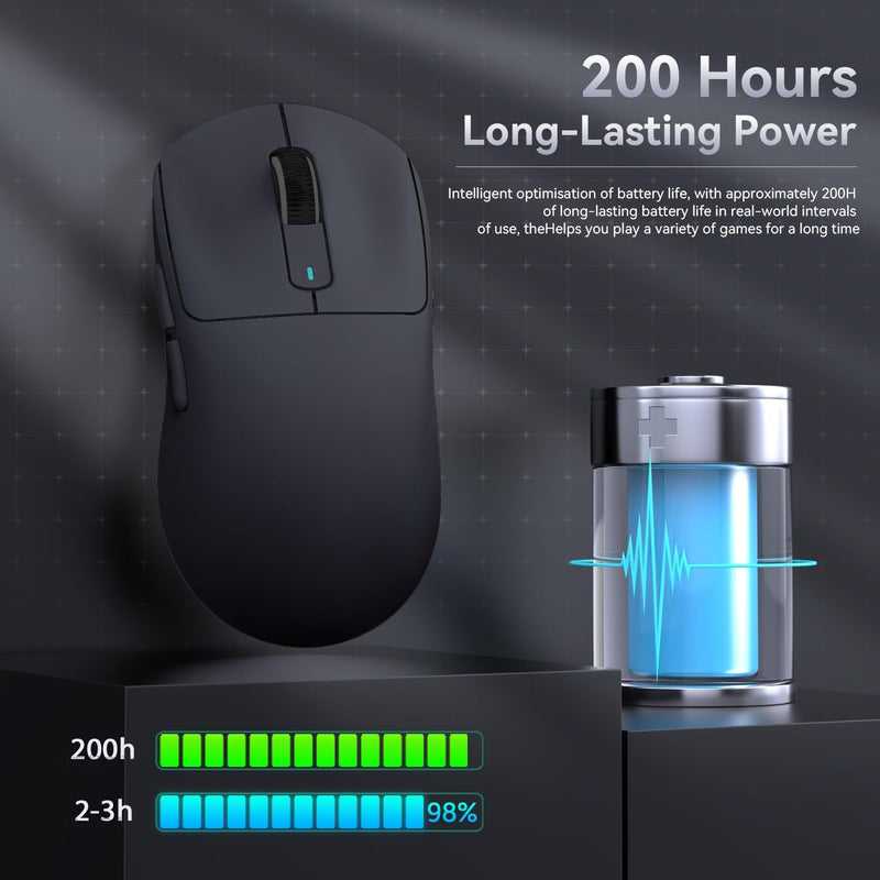 x Attack Shark X3 Wireless Gaming Mouse, 49g Ultralight, PixArt PAW3395 26000 DPI, Bluetooth/2.4Ghz /Wired Tri-Mode, 200Hrs Rechargeable Battery, Kailh GM8.0 Switch for PC/MAC/Win - Black