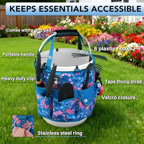 KUNN Garden Tool Organizer Belt Multifunctional Work Apron Pouch for Gardeing Florist Plumbing,Black + Bucket Organizer 5 Gallon 18-Pocket Tool Bucket Bag with 6 Hooks
