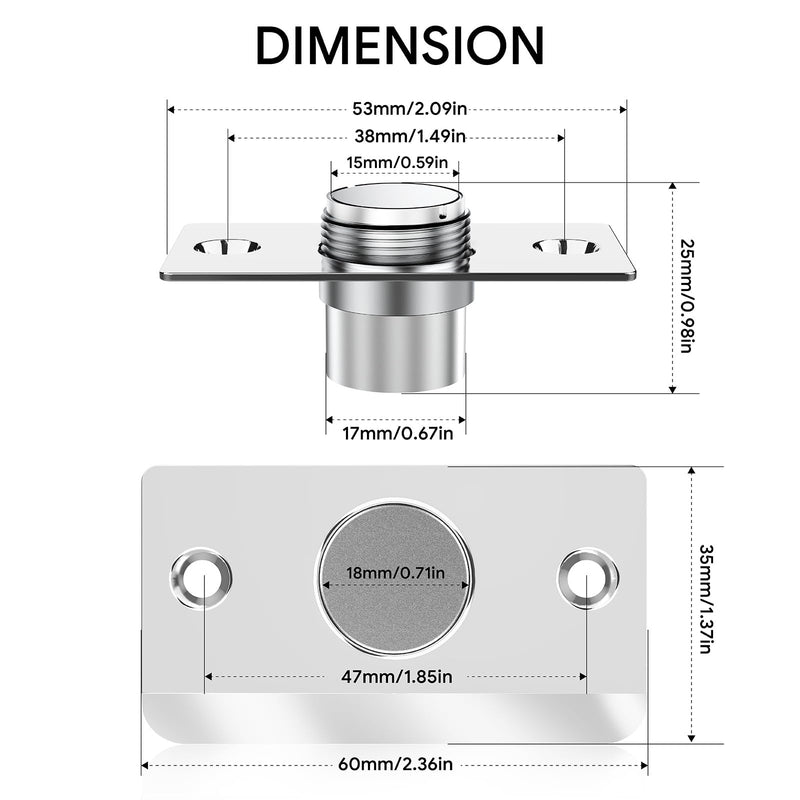 Mousike Door Ball Catch Hardware, Adjustable Hidden Magnetic Ball Catch, Stainless Steel Strike Plate with Strong Suction, Door Ball Catch Replacement for Top of Door (6 Pack, Silver) 6 Pcak - Magnetic