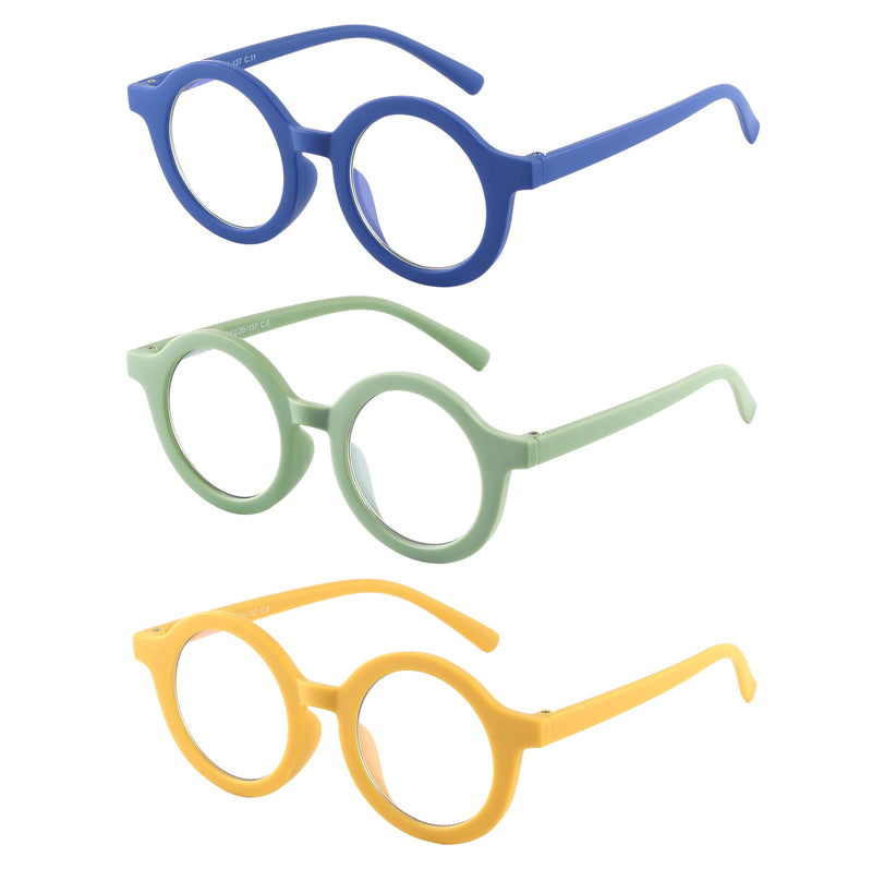 Yogo Vision Kids Blue Light Blocking Glasses for Girls and Boys Anti Glare Computer Glasses School Work Eyewear 3 pack Navy Blue, Green, Yellow Clear