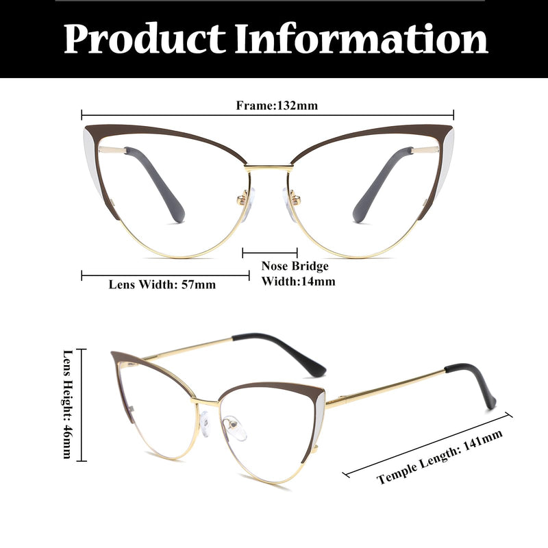 Blue Light Blocking Glasses for Women Cat Eye Computer Eyeglasses Anti Eyestrain Anti Glare Cateye Clear Frame Brownwhiteclear