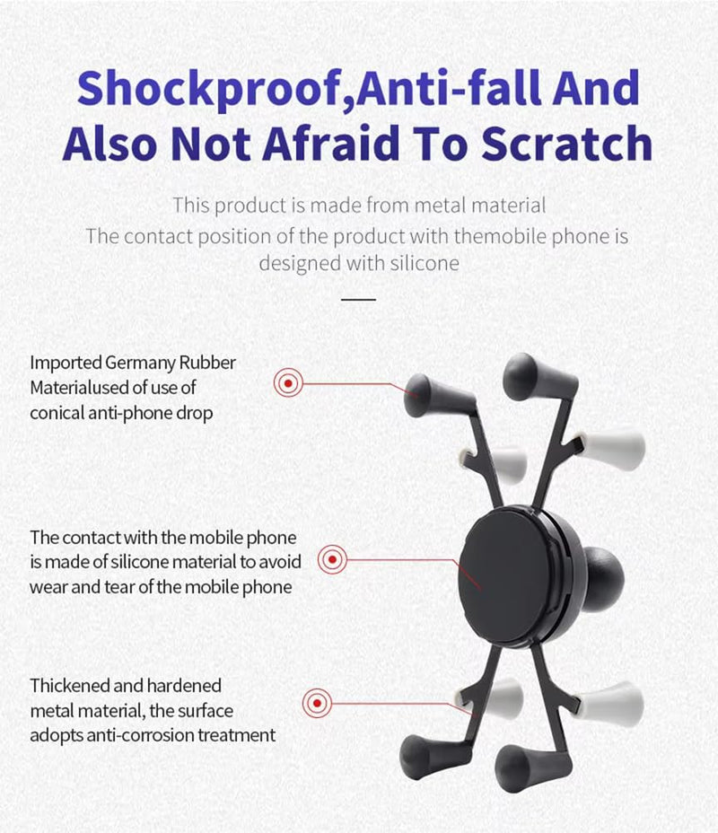 Strg Phone Mount with Rail Base, Universal Phone Holder for Rails 1.12'' to 1.5'' in Diameter, X Phone Mount Compatible with Bike Motorcycle ATV/UTV and More Rails