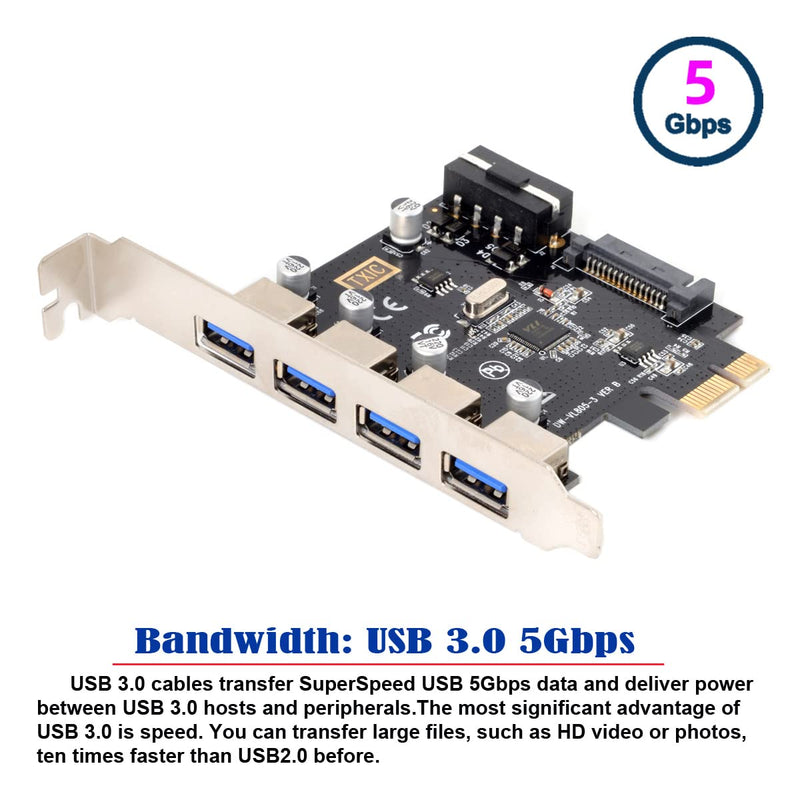 CY Card 4 Ports PCI-E to USB 3.0 HUB PCI Express Expansion Adapter 5Gbps for Motherboard 1x to USB3.0-4Ports