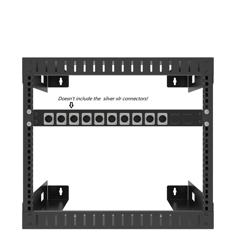 Jingchengmei 12 Port/Way/Hole Hinged Patch Panel - 1U 19" Rack Mount D-Type Connectors - Audio with Hinged Side (H1U12D, Black)