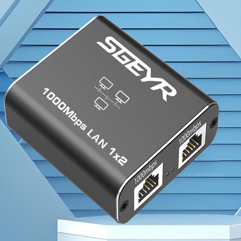 SGEYR Ethernet Splitter，RJ45 Internet Splitter 1000Mbps High-Speed Network Hub, RJ45 Adapter for Cat 5/5e/6/7/8 Cables, Connects 2 Devices Simultaneously