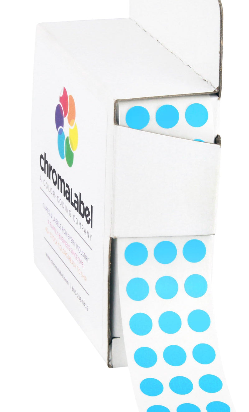 ChromaLabel 0.25 inch Round Label Permanent Color Code Dot Stickers, 250 Labels per Dispenser Box, Light Blue 1/4" Diameter