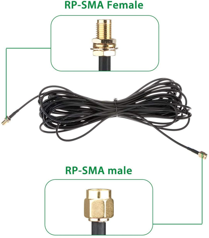 5-Pack 10ft WiFi Antenna Extension Coaxial Cable RP-SMA Male to RP-SMA Female for WiFi LAN WAN Router Bridge Antenna Security IP Camera Signal Booster Repeater Wireless Network Card Adapter