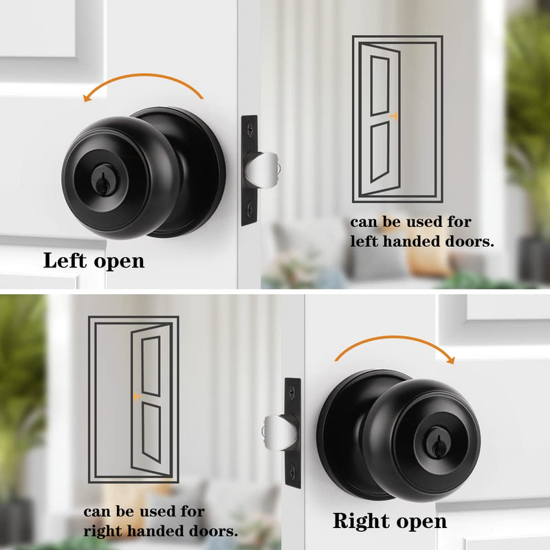 Probrico Black Entry with Key Door Lockset Knobs Flat Ball Keyed Entrance Lock Knobs 1 Pack