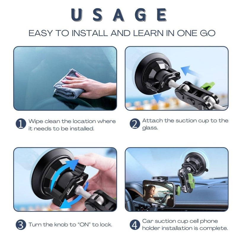 Suction Cup Phone Mount, Ultra-Stable Phone Holder for Vlog Shooting, 360 Rotation for Windshield, Roof Glass, Car Window, Fit for All Smartphones