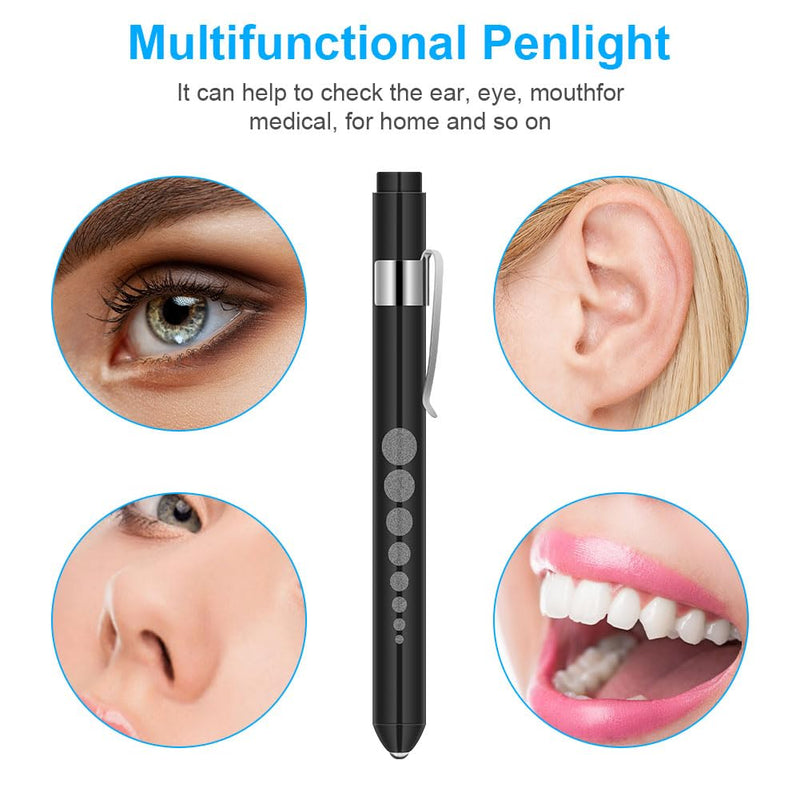Pupil light flintronic diagnostic light pupil light medical penlight, reusable diagnostic LED penlight, flashlight light pen with pocket clip for doctors 2 pieces #2 black/silver 2 pieces