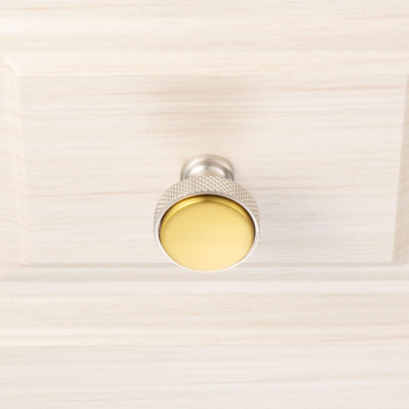 KOOFIZO 10 Pack Gold and Nickel Kitchen Cabinet Knobs Brushed Gold and Silver Drawer Knobs K28 Knurled Round Single Hole Cabinet Pulls for Cabinets Drawers Dresser Cupboard Bedroom Bathroom Brushed Gold + Brushed Nickel Knob